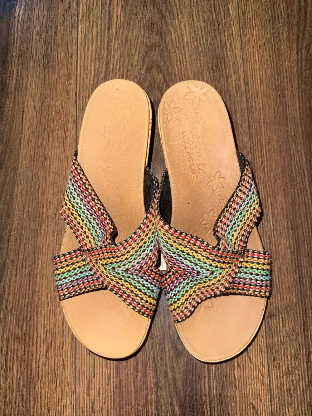 Skechers Cali Beverlee Rainbow Woven Wedge Sandals Size 9